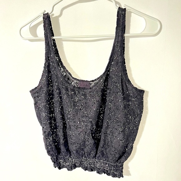 Black Poppy Boho Lace Crop Tank Top in Size Small - Picture 2 of 6